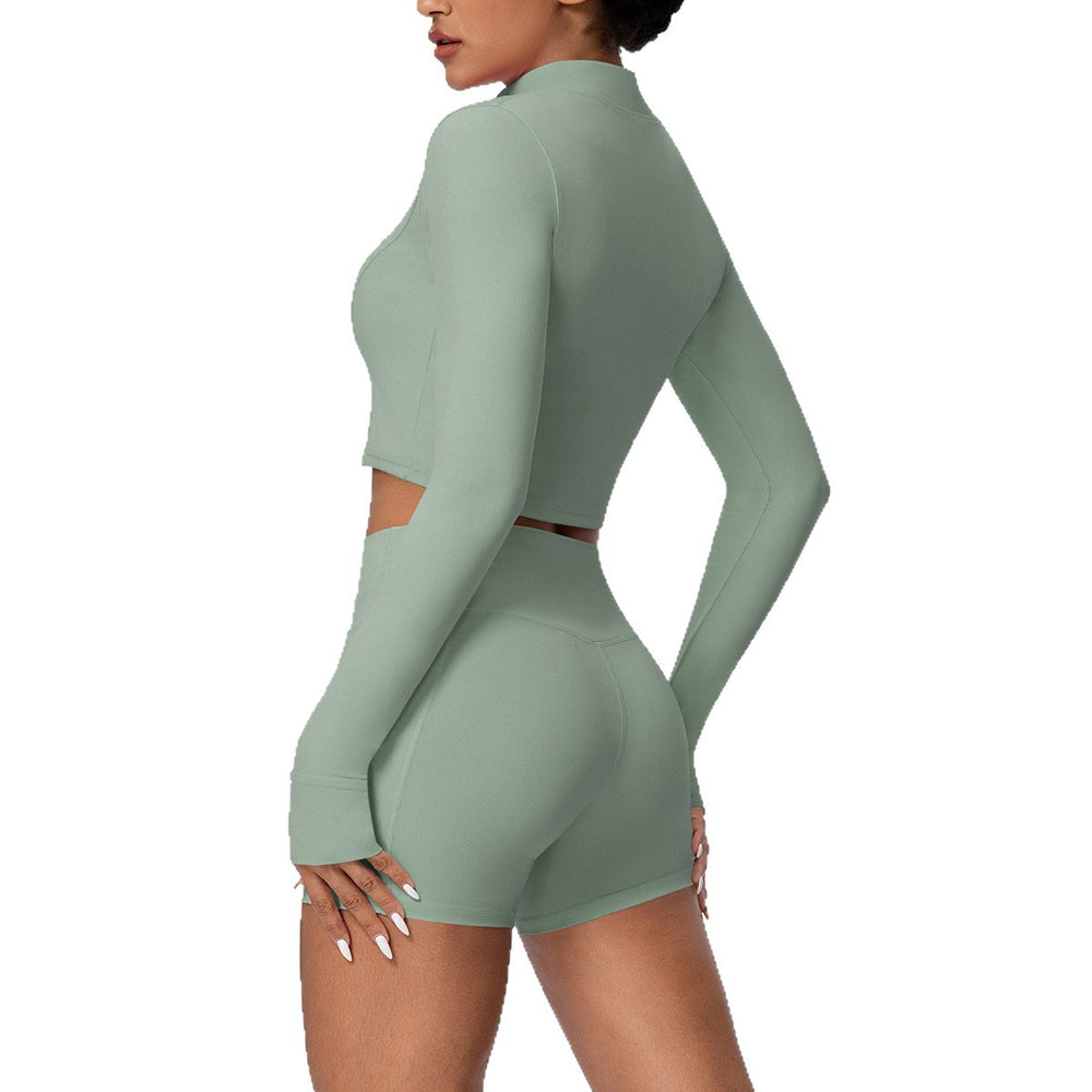 Cloud-feel outerwear short zip-up jacket with butt-lifting pocket shorts, a form-fitting activewear yoga set for women, perfect for running and fitness