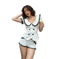 European and american style women's summer  new lace patchwork ruffle trim double-breasted short sleeve top and casual shorts set