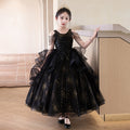 Black high-end children's evening gown, girls' princess dress, fluffy tulle, stylish hostess outfit, student violin performance costume