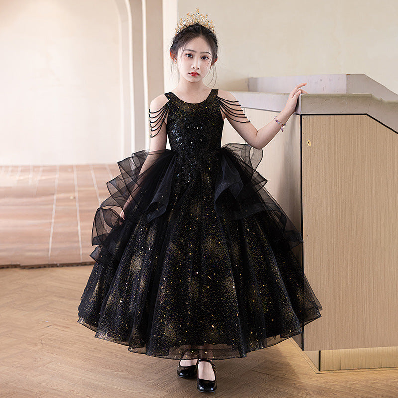 Children's formal dress - black high-end gown, elegant little girl princess dress, flower girl wedding dress, evening gown - in stock & dropshipping available