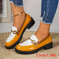 Wholesale plus size loafers: new color block design with metal buckle, british style slip-on chunky heel