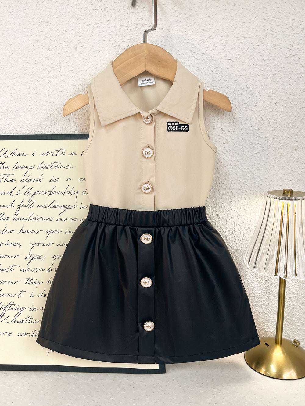 Baby clothing kids set children outfit apricot sleeveless tops+black
