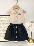 Baby clothing kids set children outfit apricot sleeveless tops+black