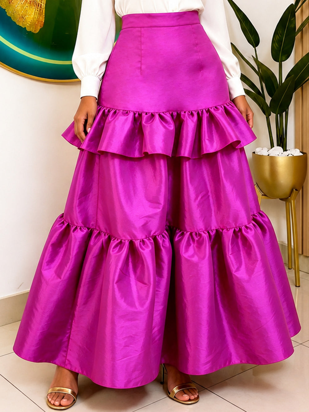 Autumnew arrival rose red ruffles skirt high waistslimming look slimming banquet party multi-layer cake skirtskirt