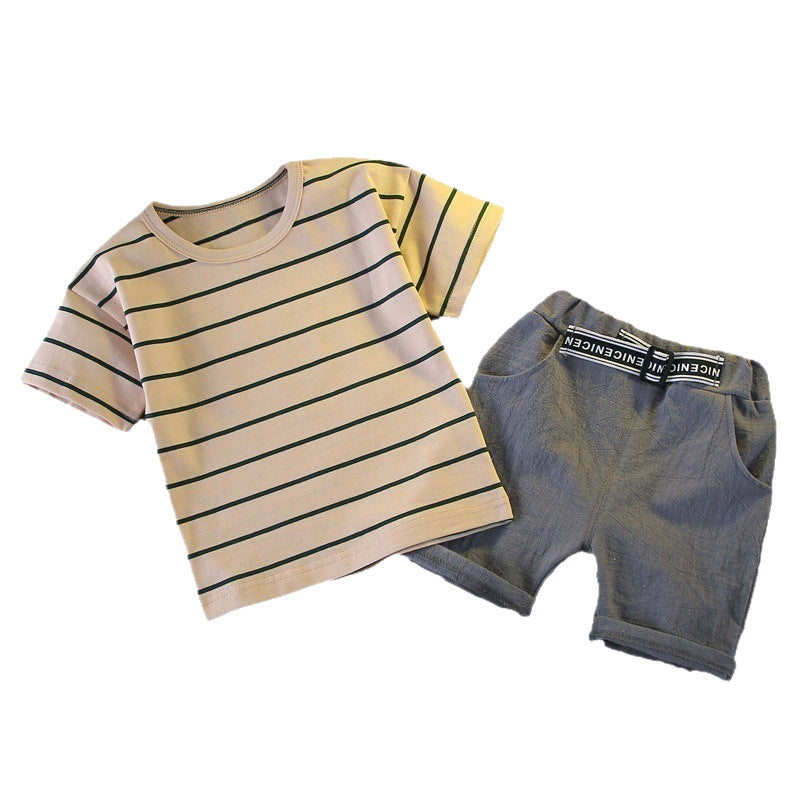 Boys' summer outfit  new arrival: baby boy short-sleeve set, summer infant and toddler boy two-piece striped casual outfit
