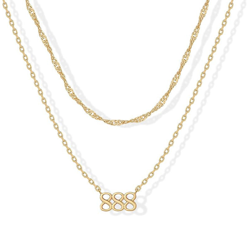 New arrival cross-border fashion easiest for match digital luxury necklace 14k gold-plated angel digital pendant women's layered necklace