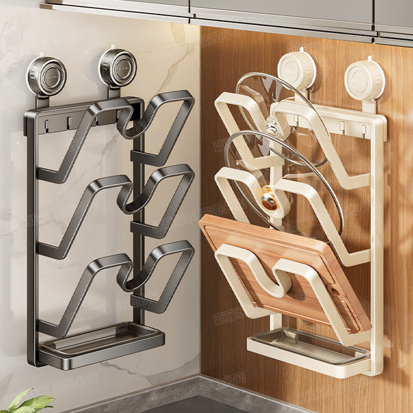Suction cup rack Multifunctional household storage Pot lid rack Cutting board rack Kitchen wall hanging Non-punching multi-layer cutting board rack