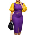 African fashion new bubble sleeve dress - color block bodycon pencil skirt for work