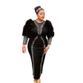 fashion knitting heavy industry hot diamond beading puff sleeves long sleevesilm pencil skirt dress long skirt african women