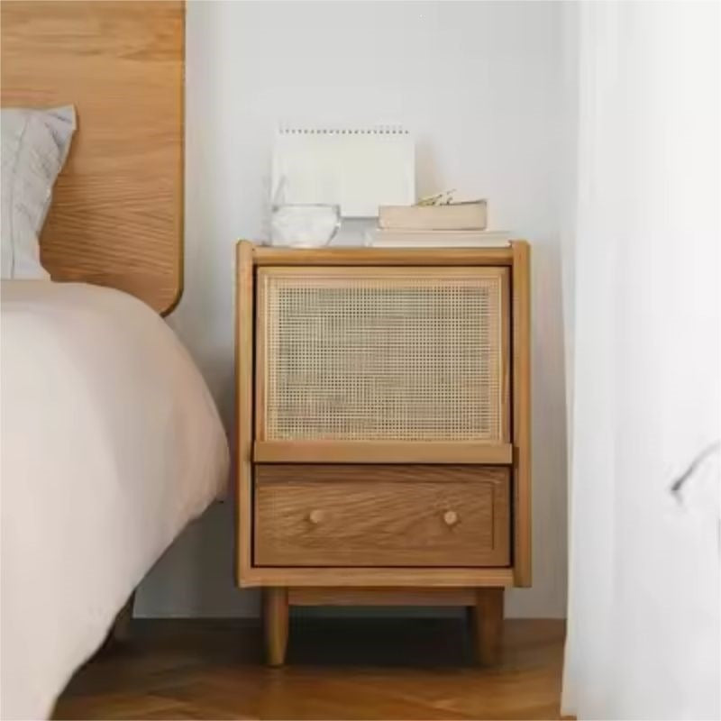Japanese solid wood bedside table rattan bedroom wabi-sabi storage cabinet casual night light drawer medieval storage sofa side cabinet