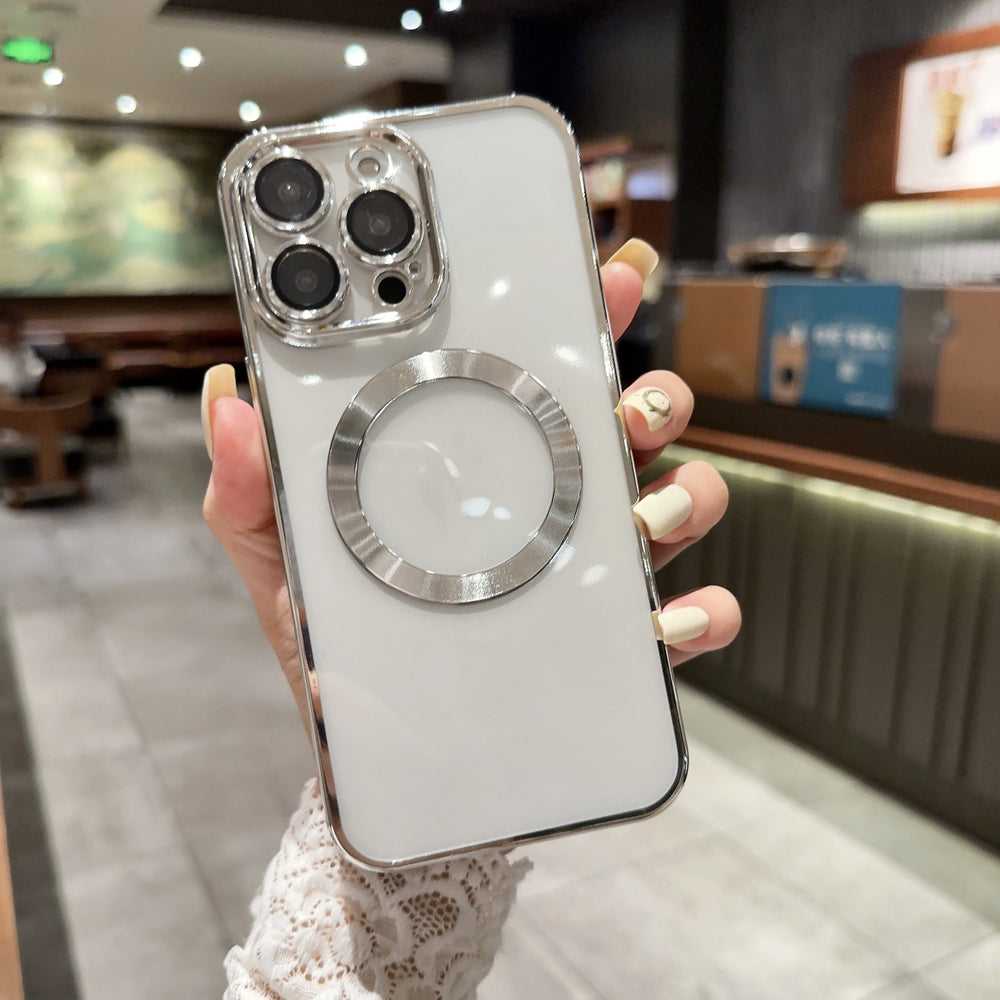 Electroplated magnetic iphone 17 pro max case with clear lens protector, full coverage drop-proof case for iphone 12/11