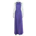 European and american style cross-border new solid color women's bodycon pleated design sleeveless maxi dress with round neck
