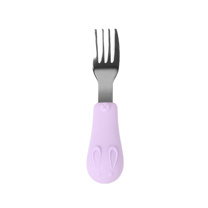 Children's tableware portable set 304 stainless steel eating spoon children's fork baby food supplement spoon silicone fork