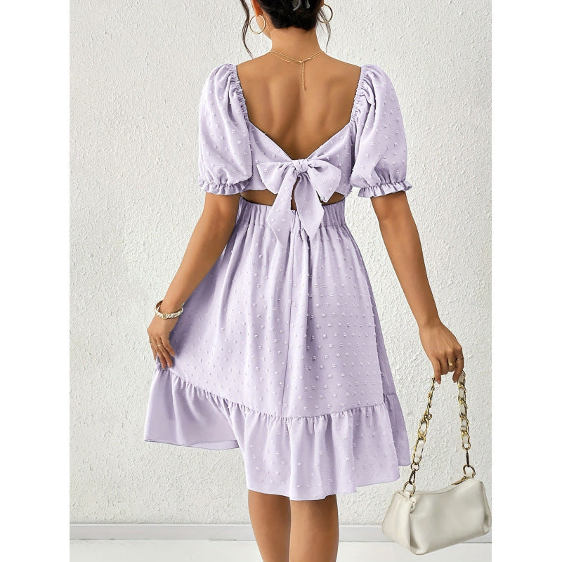 code new arrival  women's elegance casual square neck dress back strap cut out