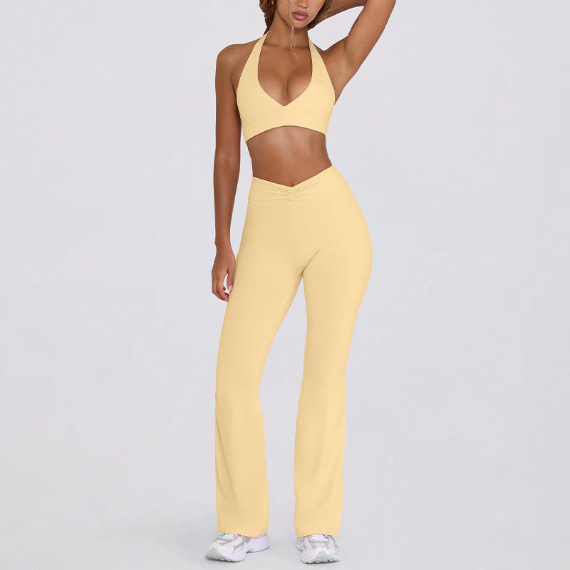 Sling backless nude back running halter sports intimates bra fitness flare pants yoga suit women