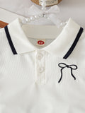 spring/summer new arrival: cross-border girls' polo shirt with bow + a-line pleated skirt two-piece set