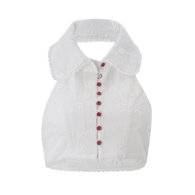 European and american women's clothing  summer new fashion: lapel cardigan, button-down halter crop top, and slim-fit mini skirt set