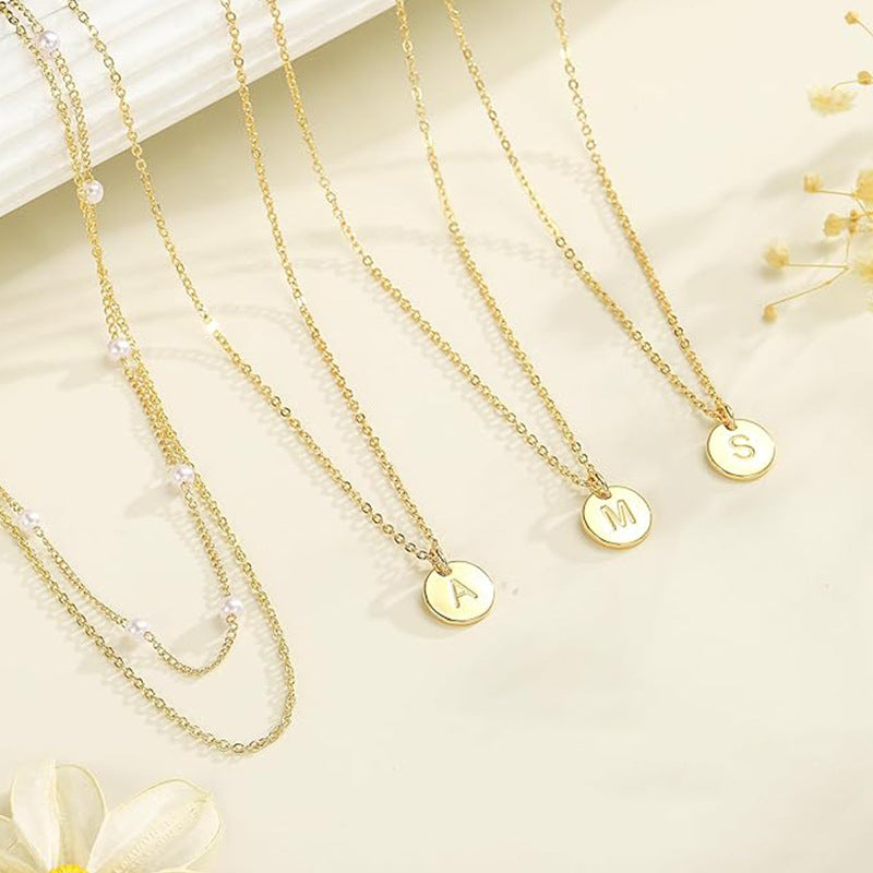 fashion popular golden multi-layer 26 letter necklace fashion coin pendant necklace eleganceelegant jewelry for women