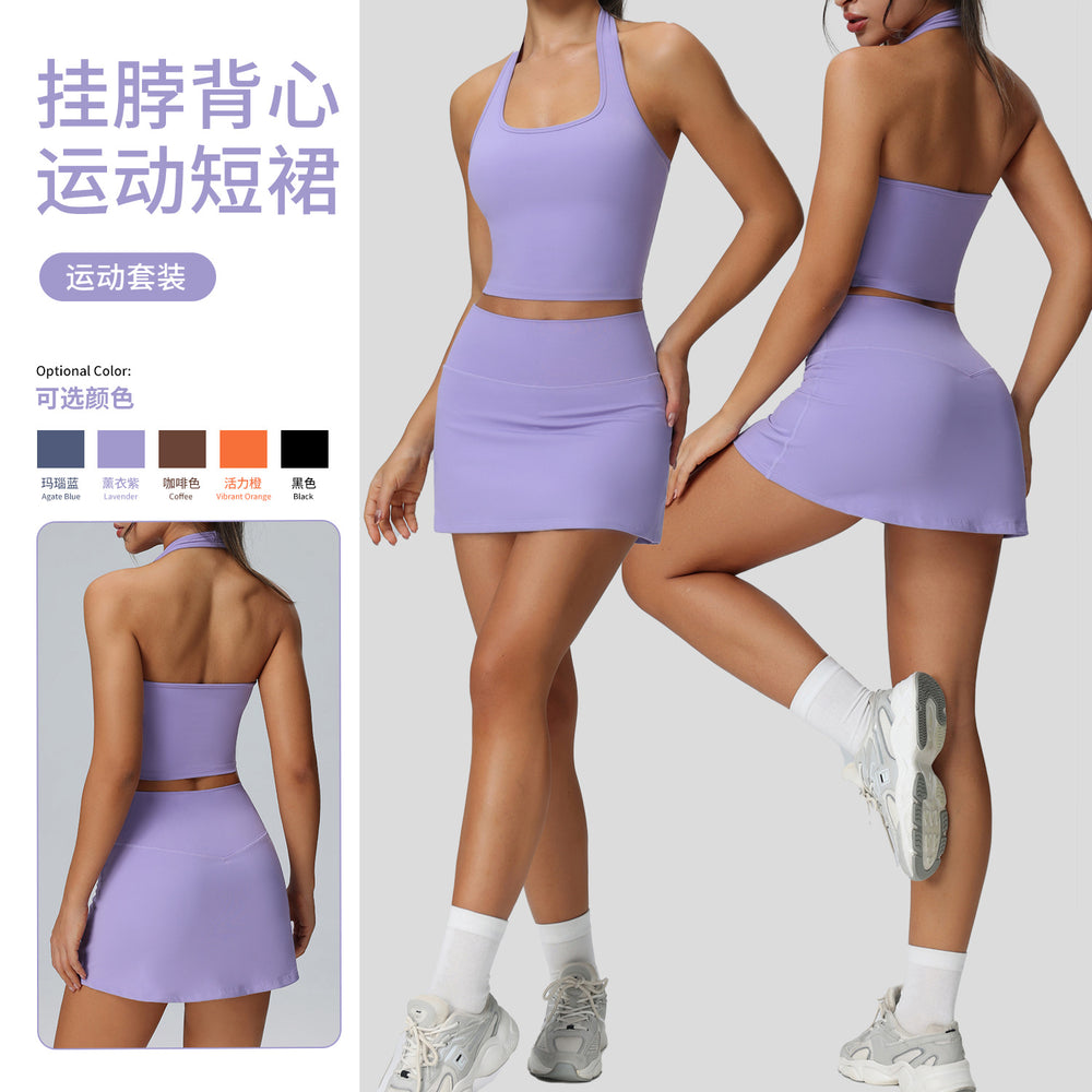 new tennis skirt set women's pocket sportswear two-piece outdoor running tight yoga outfit set