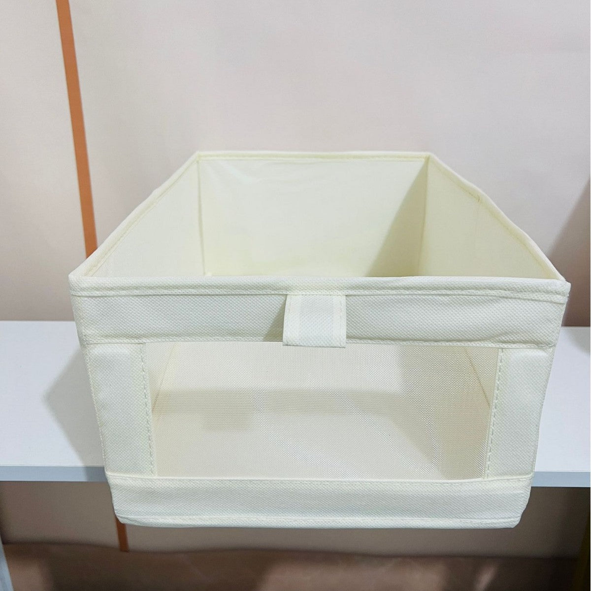 Windowed cotton and linen storage box, wardrobe pants clothing storage and finishing box, foldable fabric storage box wholesale