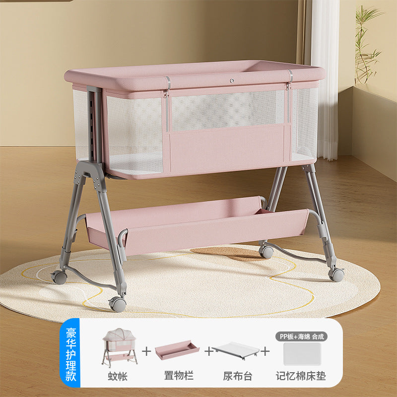 Baby crib: portable, foldable, multi-functional, adjustable height, seamless splicing, newborn-sized bassinet