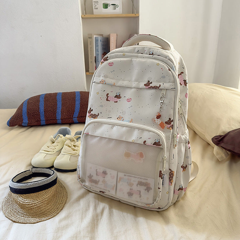 K-style cartoon dachshund dog backpack for women, large capacity, junior high school student school bag, frosted flap pocket pants, two-dimensional pain bag