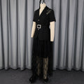 New arrival cross-border lace waist short-sleeved shirt lace double-layer cut out style skirt two-piece set2pcsset