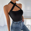 European and american style  solid color halter neck crisscross tank top sexy slimming slim fit top women's cross-border vest