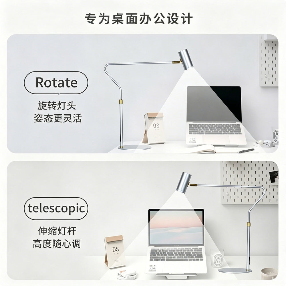 Retractable led desk lamp - dimmable, color temperature adjustable, usb powered, minimalist design for living room, bedroom, eye protection, study, and office
