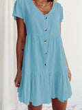 summer cotton linen white loose waist solid color short skirt slimming cotton dress