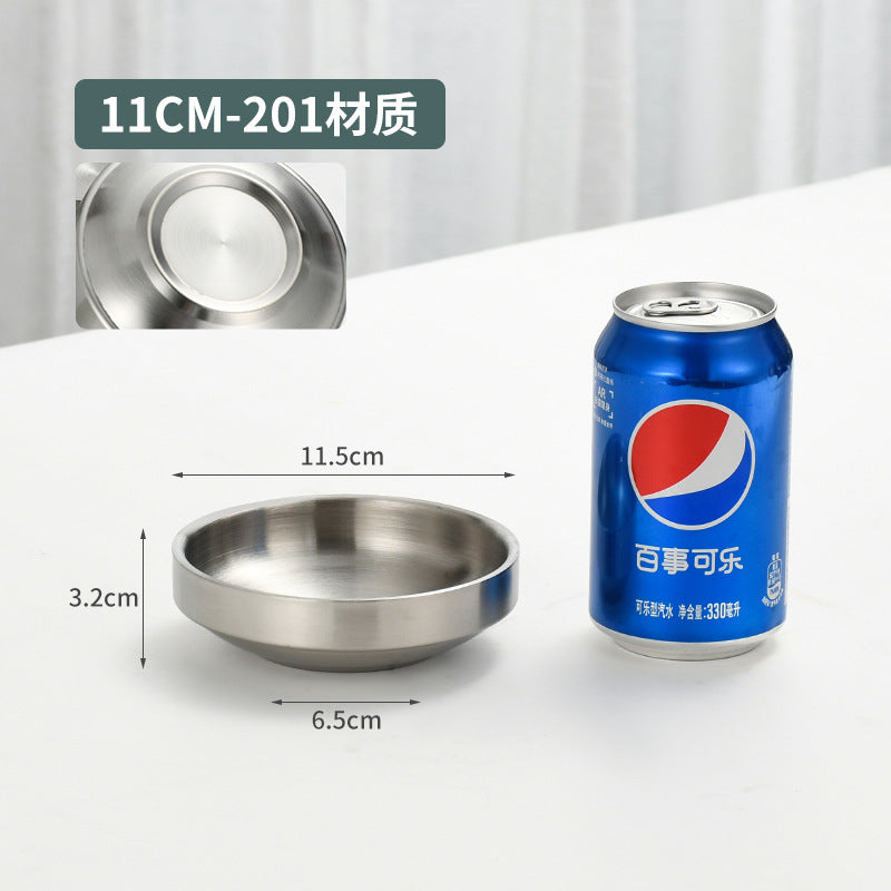 304 korean style double-layer stainless steel sauce dish, round barbecue plate, snack dish, korean bbq dipping dish for home use