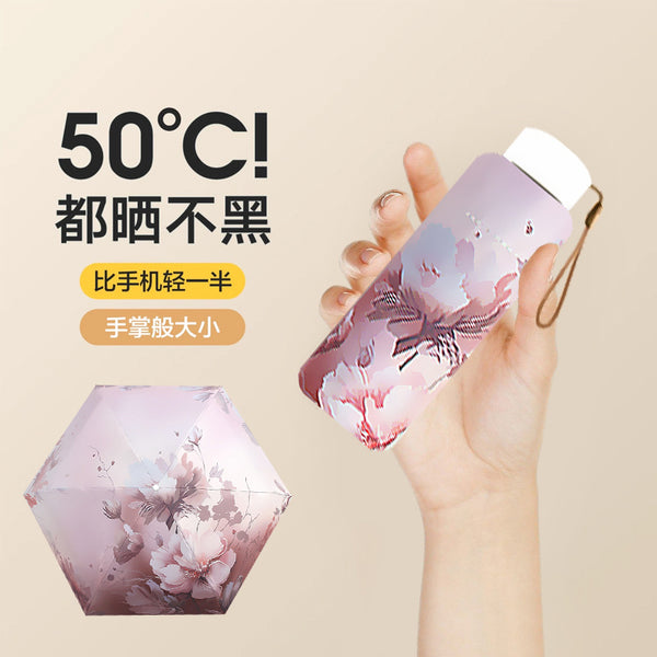 Ultra-light mini card sunscreen umbrella UV protection sunshade illustration 50% umbrella women's small portable folding sun umbrella