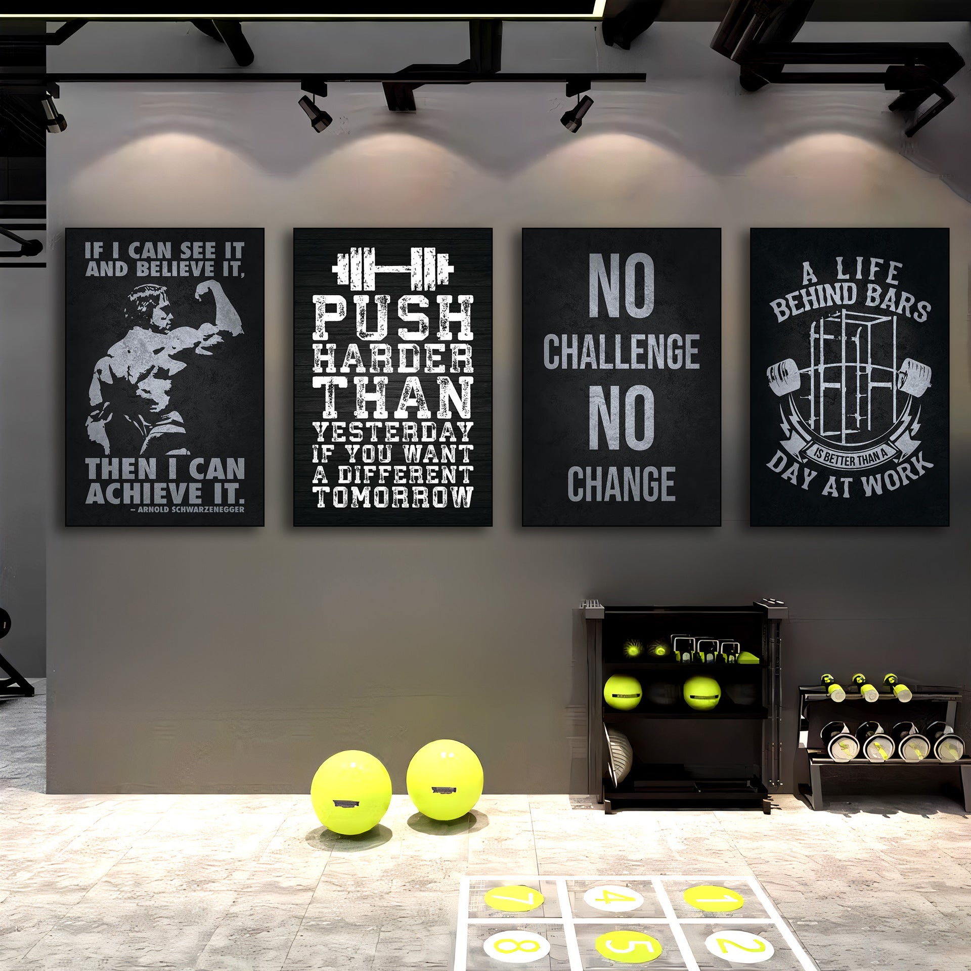 Gym wall decoration painting industrial style black and white sports inspirational poster mural boxing bodybuilding club hanging painting