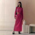 cross-border  fashion: european & american casual short flared sleeve top & exquisite pleated maxi skirt set
