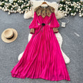 Frenchclassyelegance heavy industry embroidered beads sequin patchwork lantern sleeves straps waist pleated dress women's long skirt