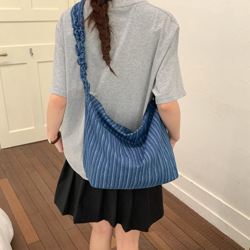 2026new arrivaltrendy denim stripes shoulder bag underarm bag large capacity fashionsatchel bag tote bag women's bag
