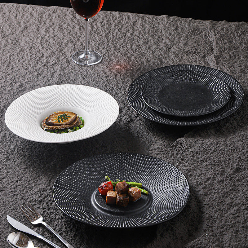 Hotel personalized frosted ceramic western dinnerware set - minimalist solid color polka dot business dinner plates