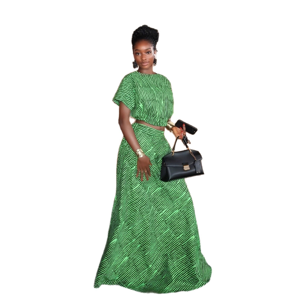 European and american cross-border women's fashion  winter new collection: short-sleeve crew neck loose-fit top and waist-cinching long skirt set