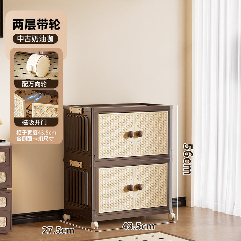 Cabinet folding storage box double door household clothing locker sorting medium and ancient style retro multi-layer storage furniture