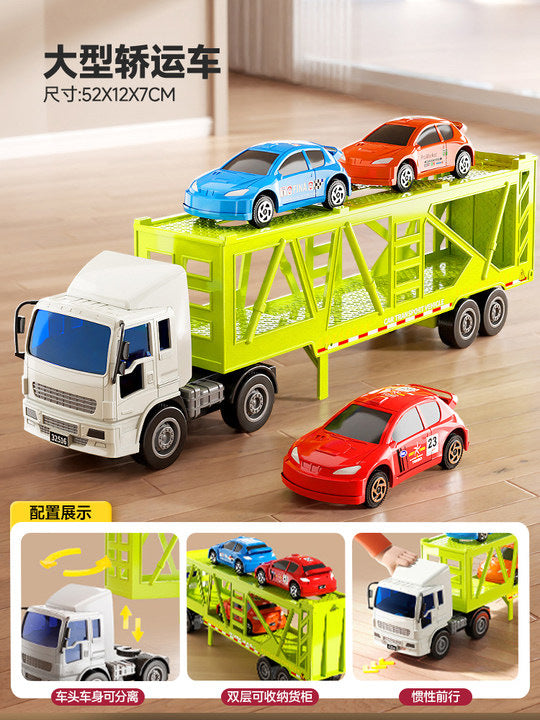 Kids double-layer fire flatbed transport truck large size resistant to falling engineering trailer container toy inertia car model boy