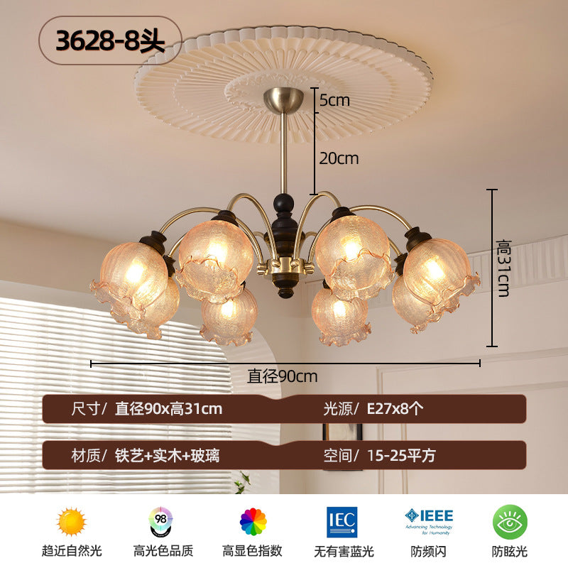 French antique living room bedroom chandelier American retro Bauhaus solid wood dining room lighting full spectrum bedroom light