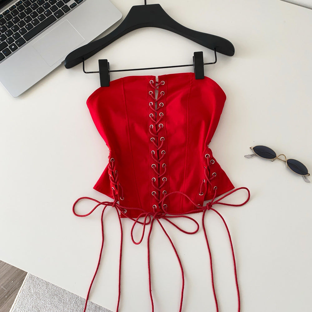 Pure desire sexy sexy sister style tie backtube top vest women's clothes waist slimming lookfashionshort outwear tops