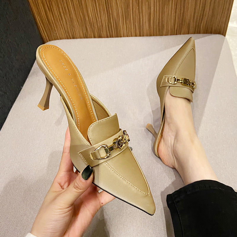 Summer  large size high heel bag head sandals women wear sexy pointed thin heel fashion fitting room half drag drive DNU