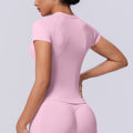 New arrival cross-border fashion seamless pure color tight high elastic breathable t-shirt sports running fitness yoga wear tops for women