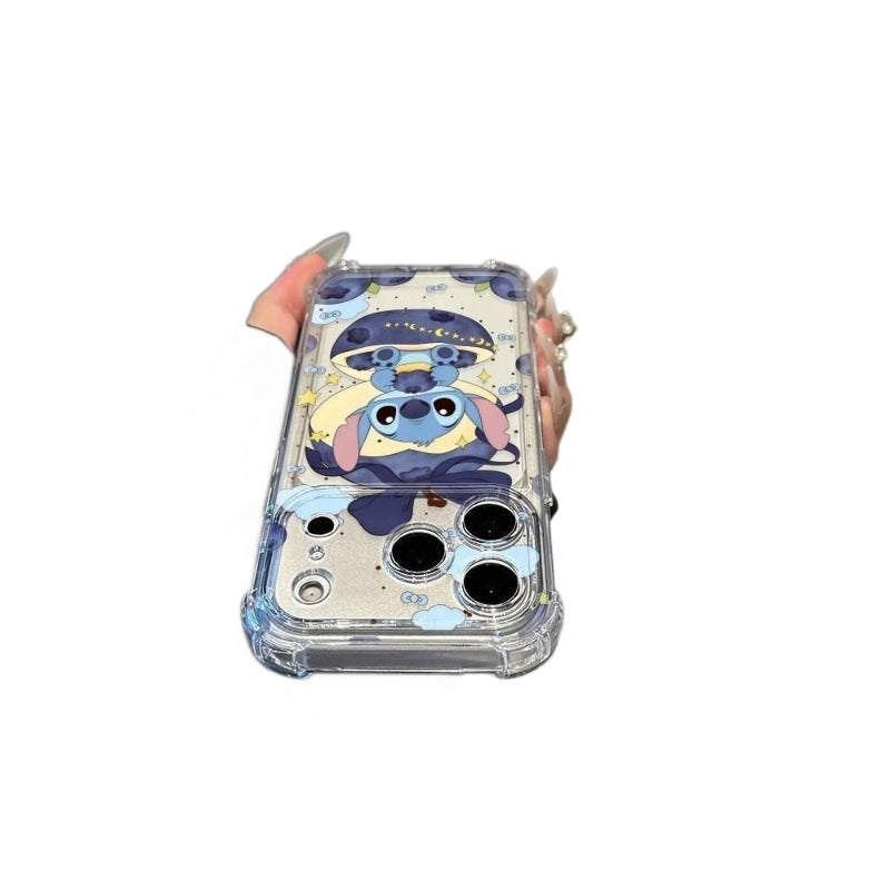 Suitable for apple 17promax mobile phone case blueberry planet stitch airbag transparent case iphone18 soft case 15