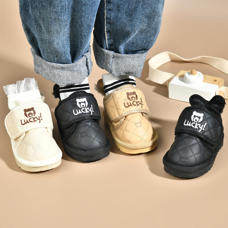 Kids' snow boots:  winter anti-slip fleece-lined girls' cotton shoes, boys' snow cotton waterproof warm boots for babies