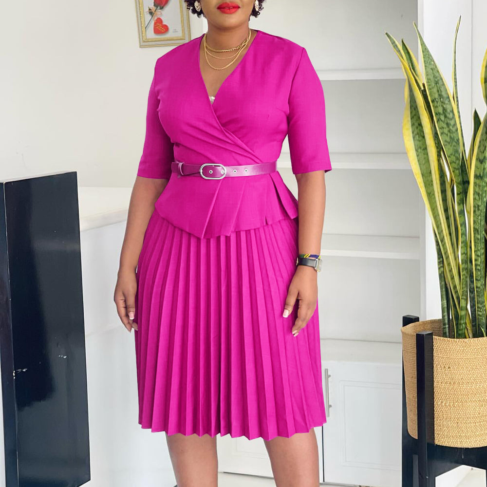 D520  foreign trade women's clothing  new fashion plus size elegant wrap v-neck pleated african dress