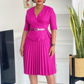 D520  foreign trade women's clothing  new fashion plus size elegant wrap v-neck pleated african dress