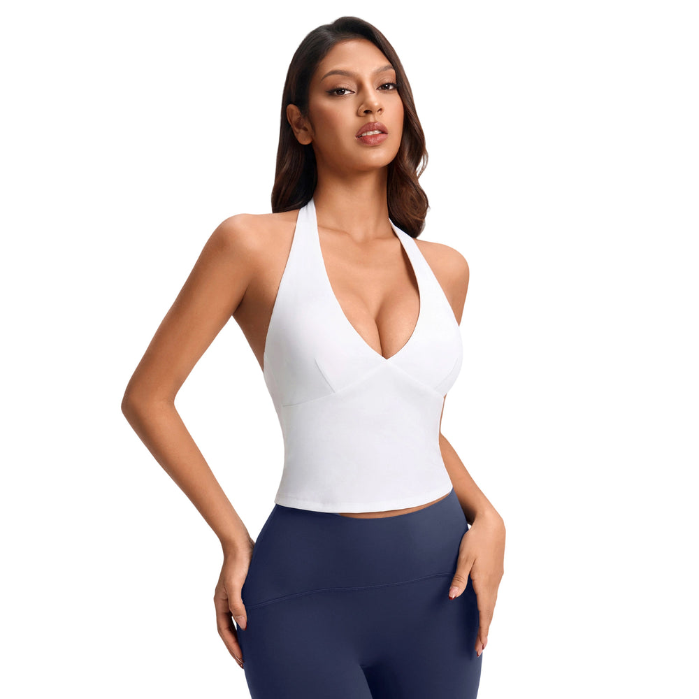 Deep v neckhalter style vest female sexyshortbackless free bra fitness yoga wear topsyg-1006