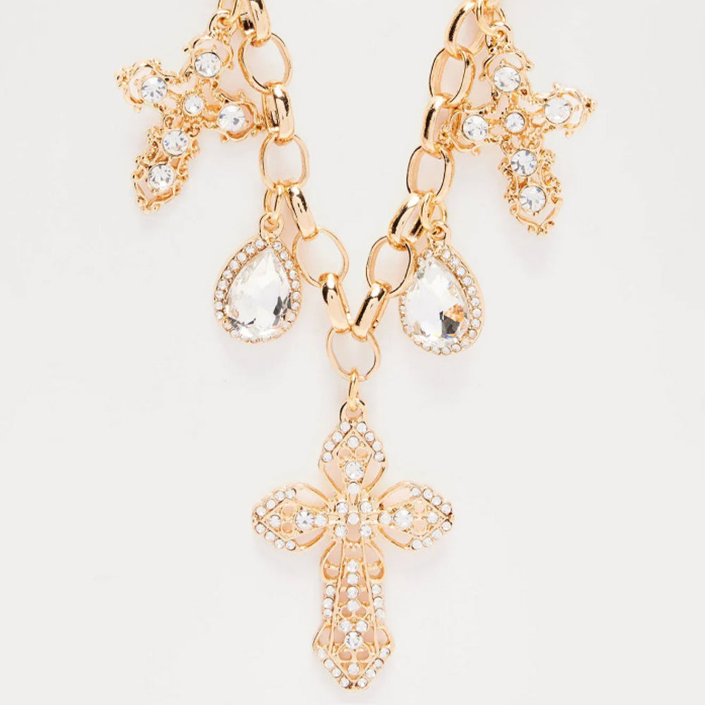 European and american cross-border jewelry hip-hop style cross pendant necklace - statement design with diamond-accented large teardrop necklace